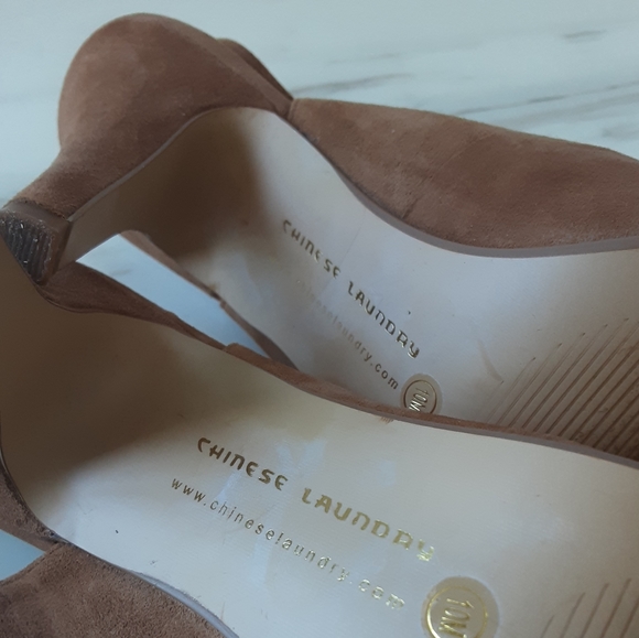 CHINESE LAUNDRY Cupcakes Dark Camel Suede Leather Peep-Toe Sling Backs Sz. 10 - Picture 7 of 7